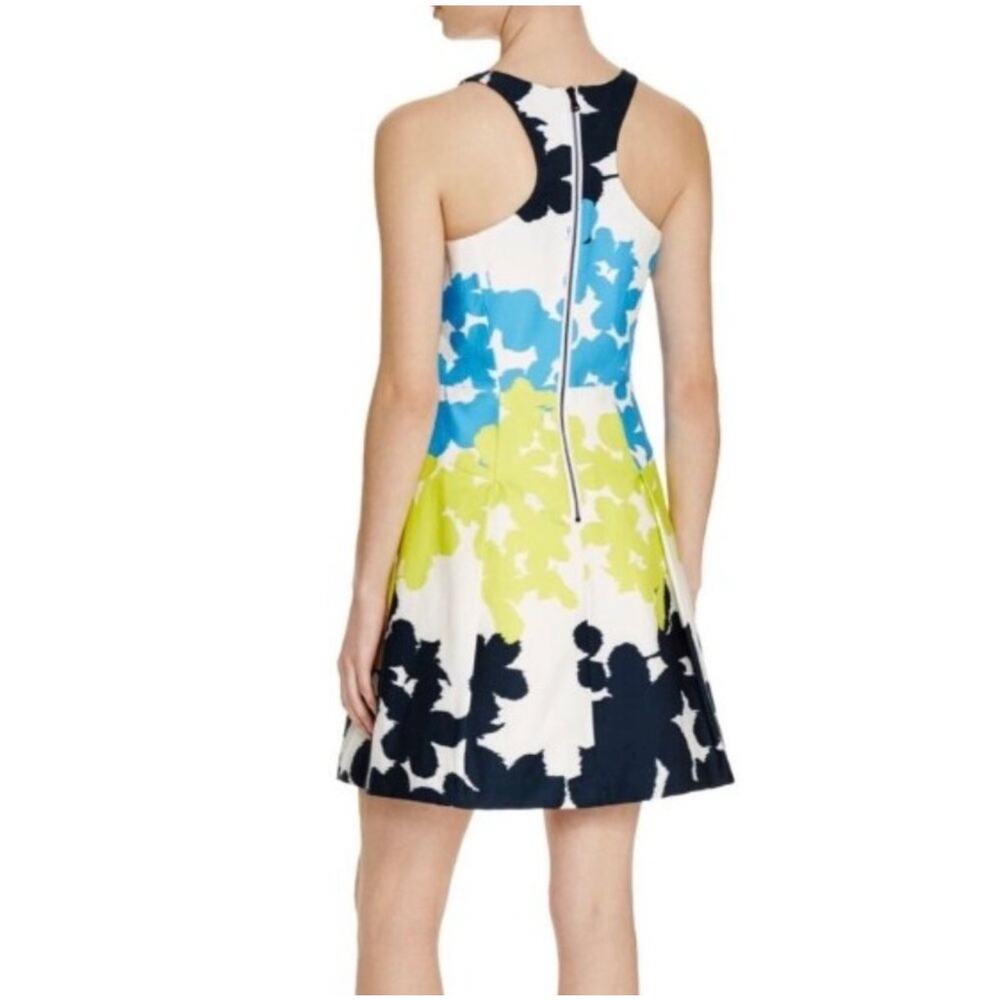 Milly Floral Split Neck Racerback Pleated Minidress Blue Yellow Size 6 - Picture 3 of 16